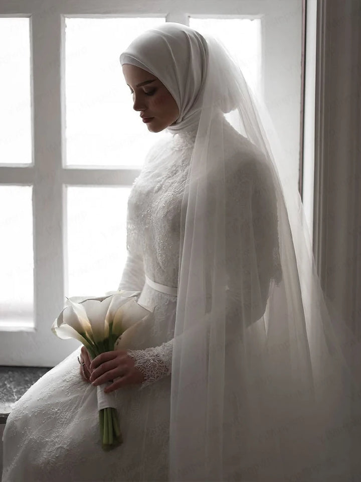 Modest High Collar Bridal Dress