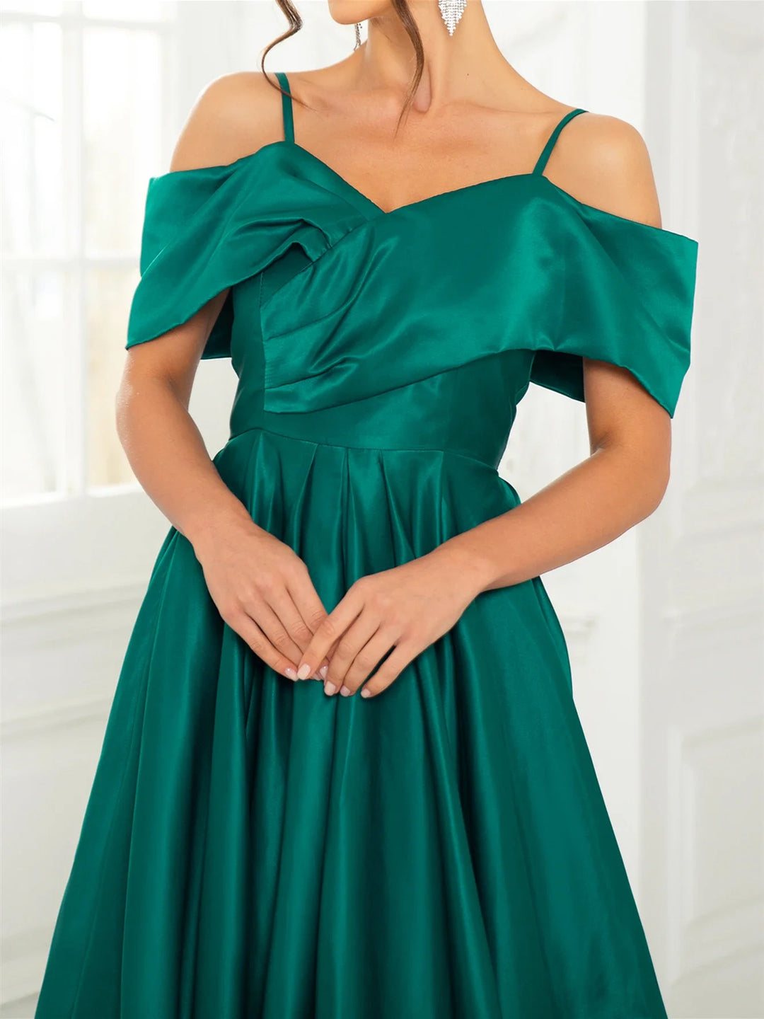 Off Shoulder A-Line Satin Maxi Gown