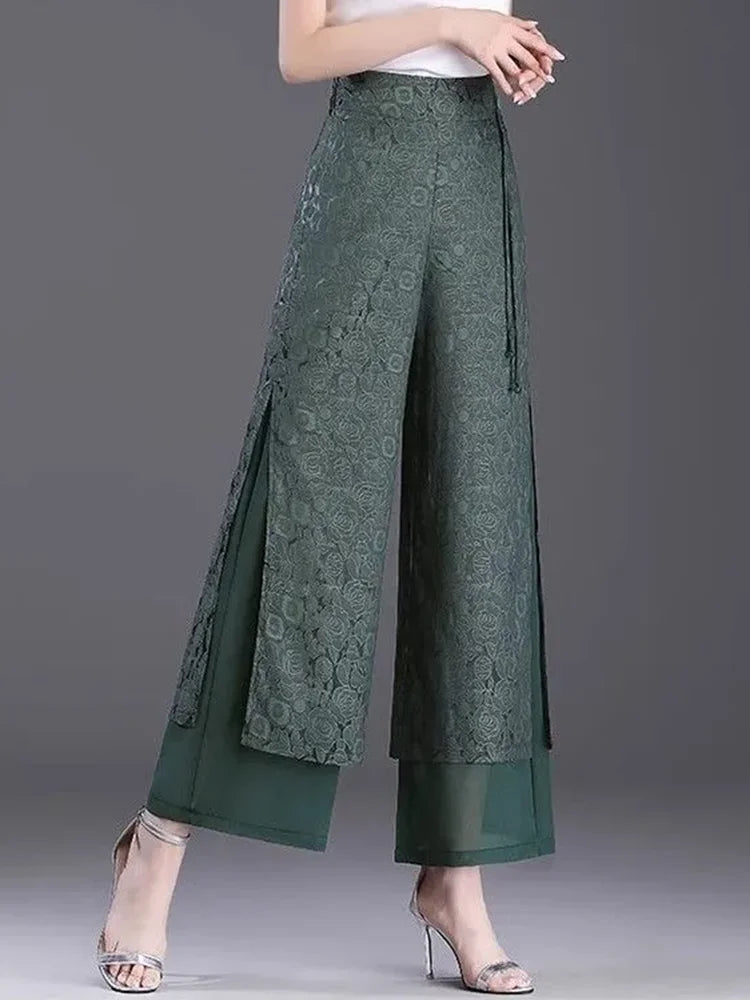 Pantalon large en jacquard fendu pour femme, décontracté, taille haute, ample, droit, printemps-automne, longueur cheville, Calca, nouveau