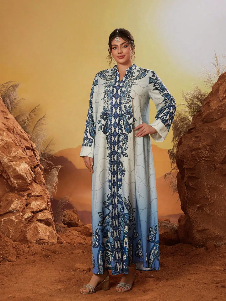 Decorative Stand-up Collar Abaya Dress