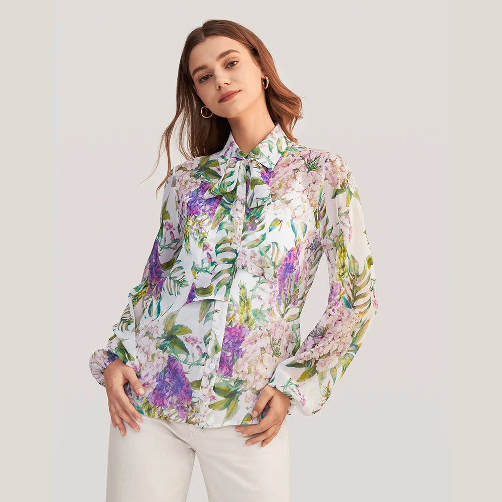 Elegant Silk Blouse With Removable Bow