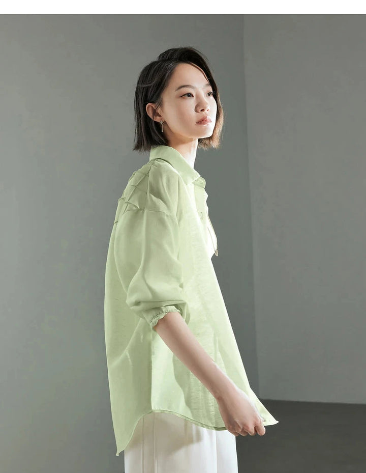 Lyocell Ice Silk Pocket Blouse