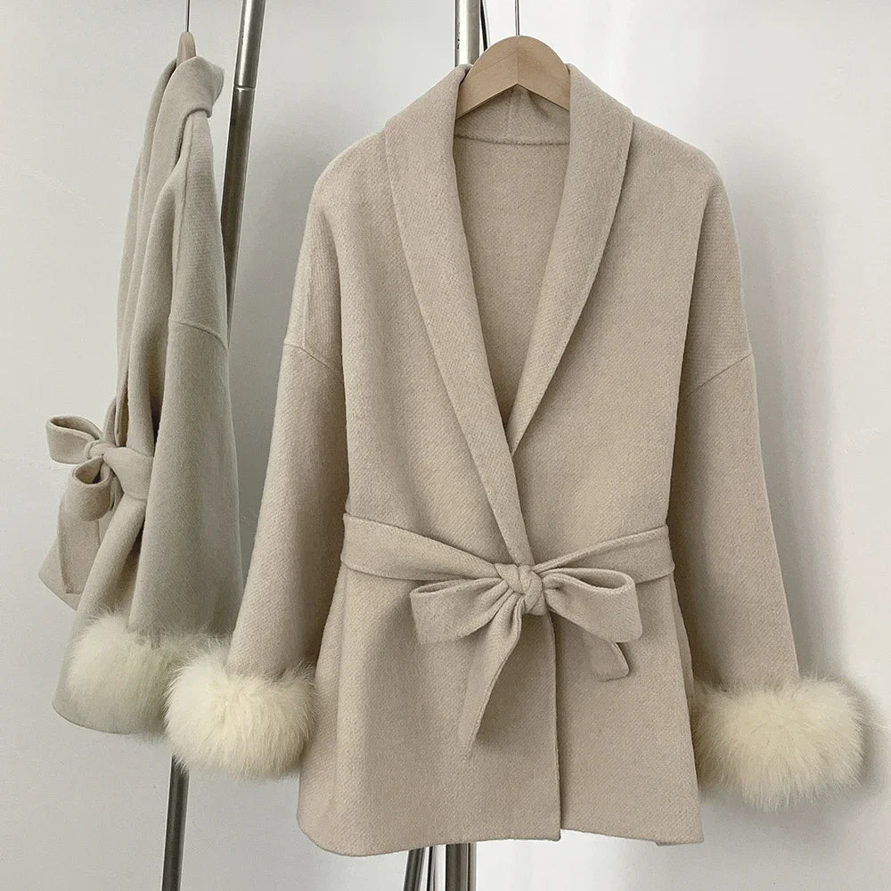 Sleek Natural Fur Wool Jacket