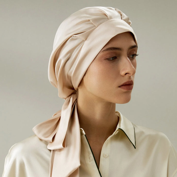Adjustable Band Pure Silk Tie Bonnet