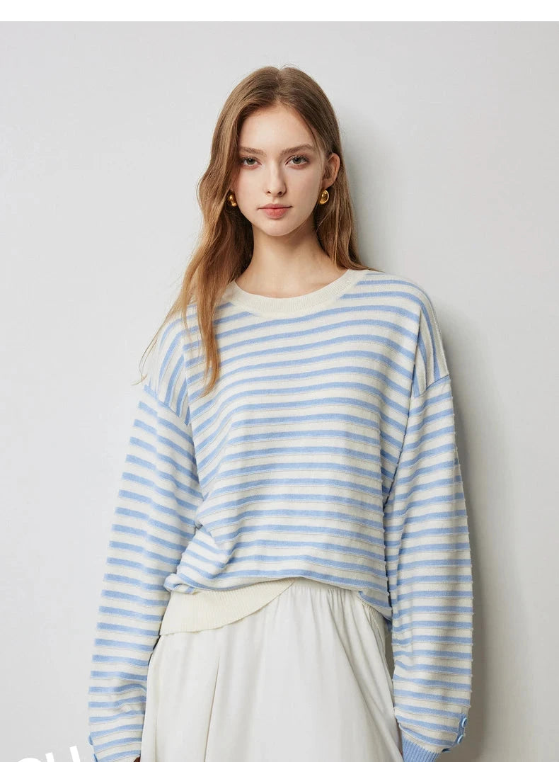 Contrasting Striped Pullover Tops