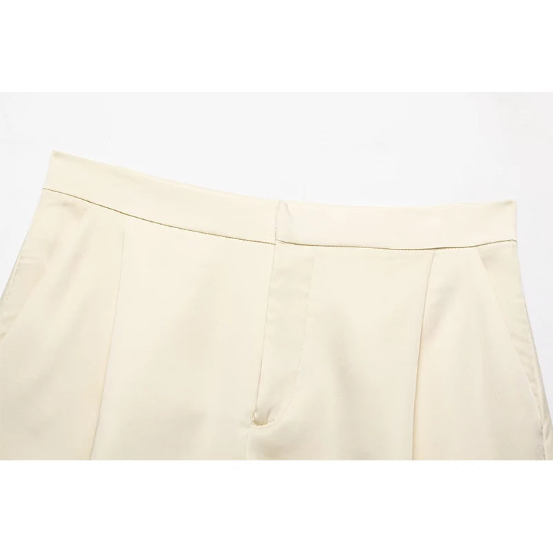 Trendy Satin Lace Trim Loose Shorts
