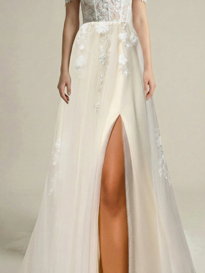 Modish Appliqued Embroidered A-Line Bridal Dress