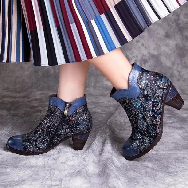 Smart Embossed Leather Ankle Boots