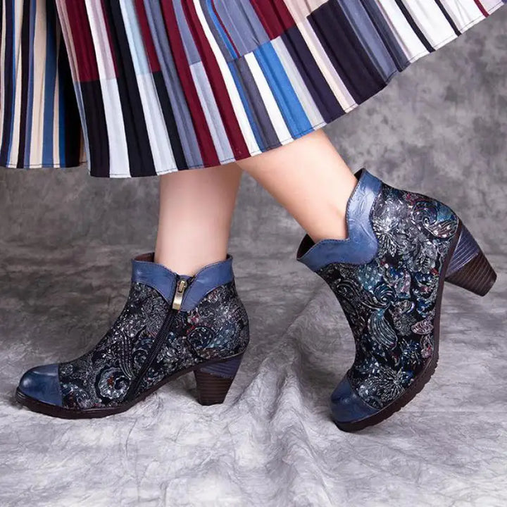 Smart Embossed Leather Ankle Boots