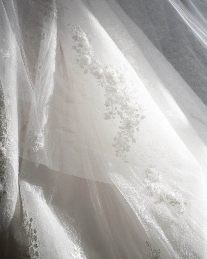 Sweet 3D Floral Applique Bridal Couture - With Veil