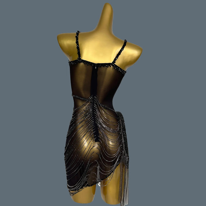 Shiny Crystal Tassel Mini Party Dress