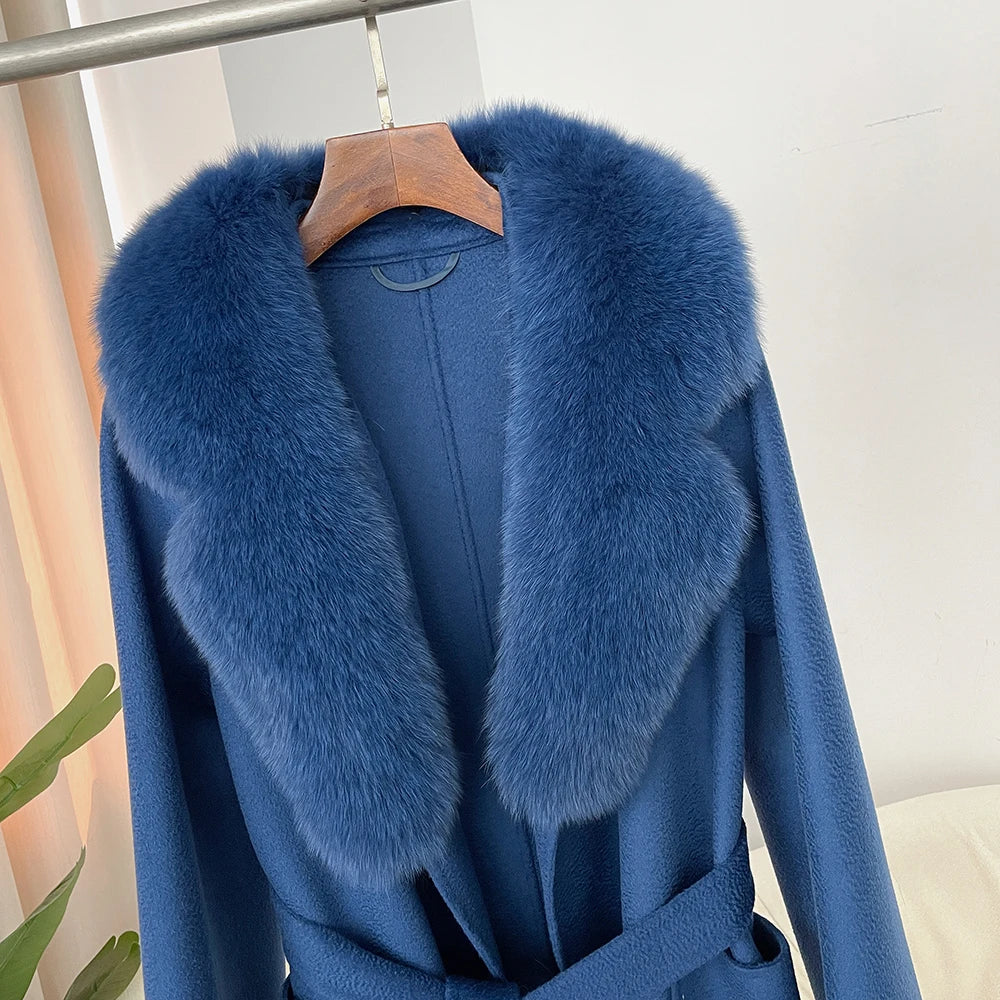 Elegant Natural Wool Fur Long Coat