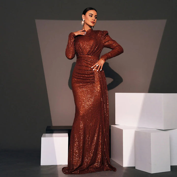 Mermaid Sequin Draped Evening Gown