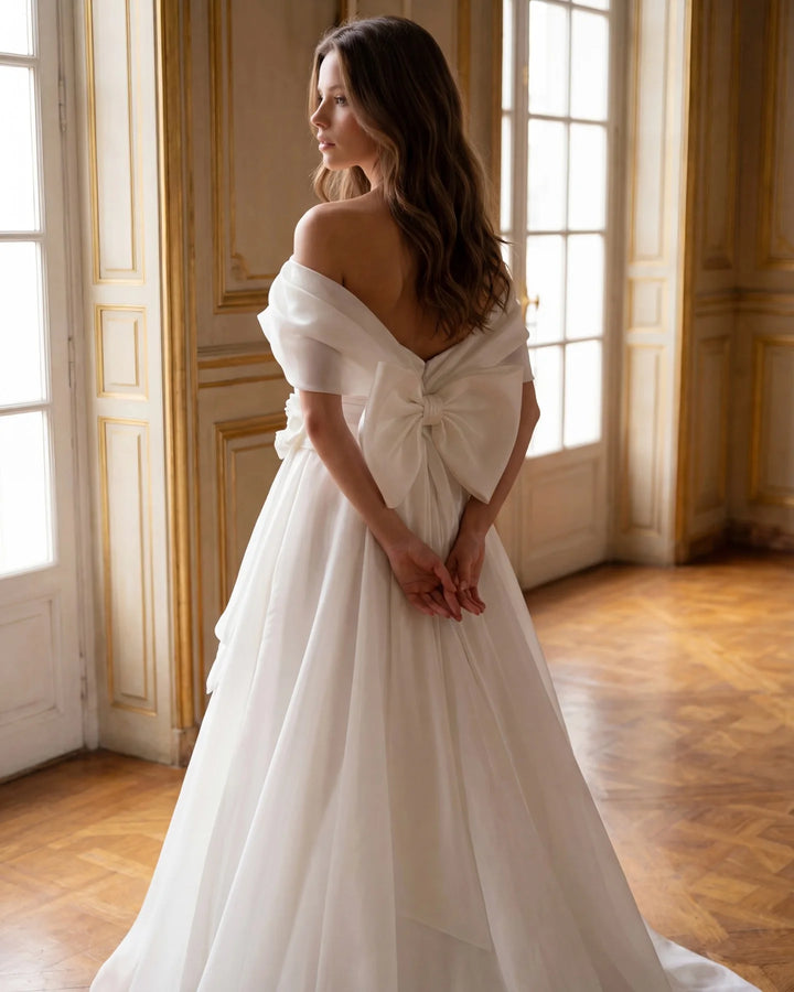 Alluring Floral Bow Accent Wedding Dress