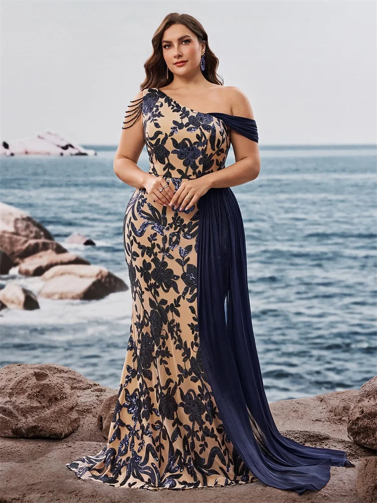 Regal Beaded Sequin Evening Party Gown