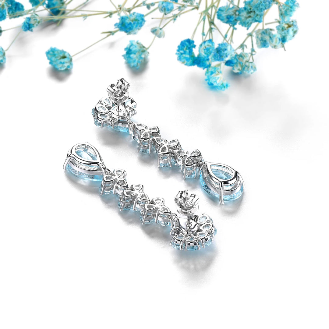 Natural Sky Blue Topaz Stud Earrings