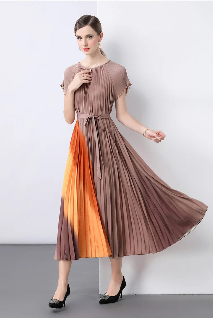 Vintage Striped Pleated Formal Dress