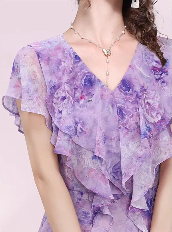 Ruffles V-Neck Chiffon Blouse