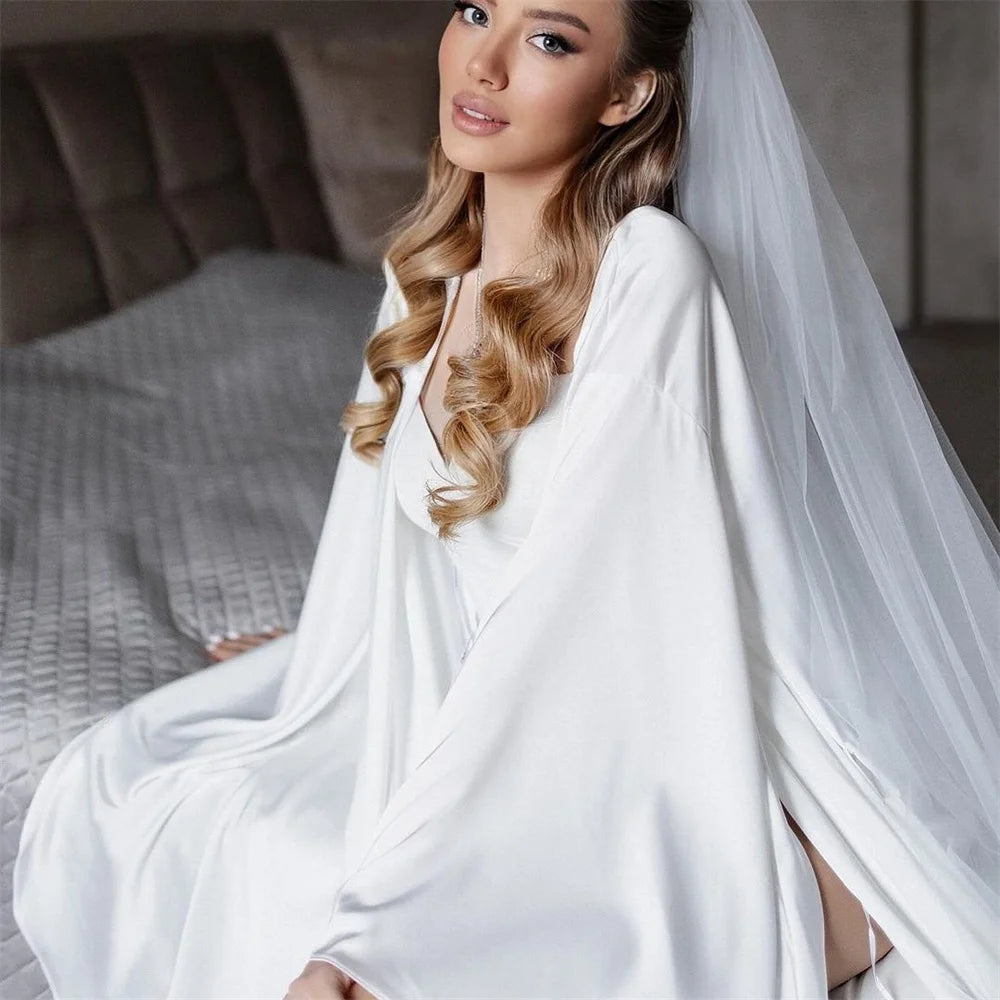 Heart Neckline Long Shawl Wedding Dress