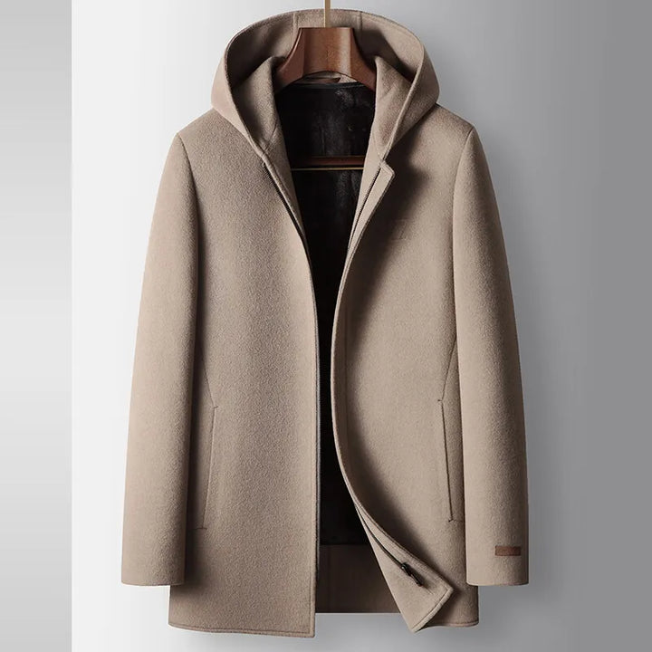 Luxury Woolen Hooded Overcoat
