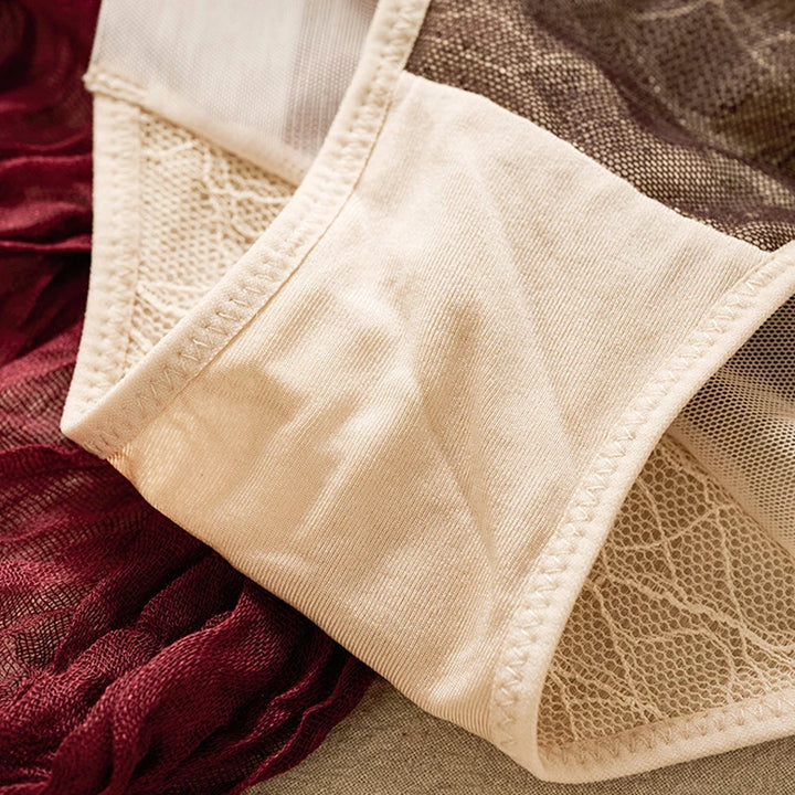 Cream lace-trim silk panty with smooth mesh front