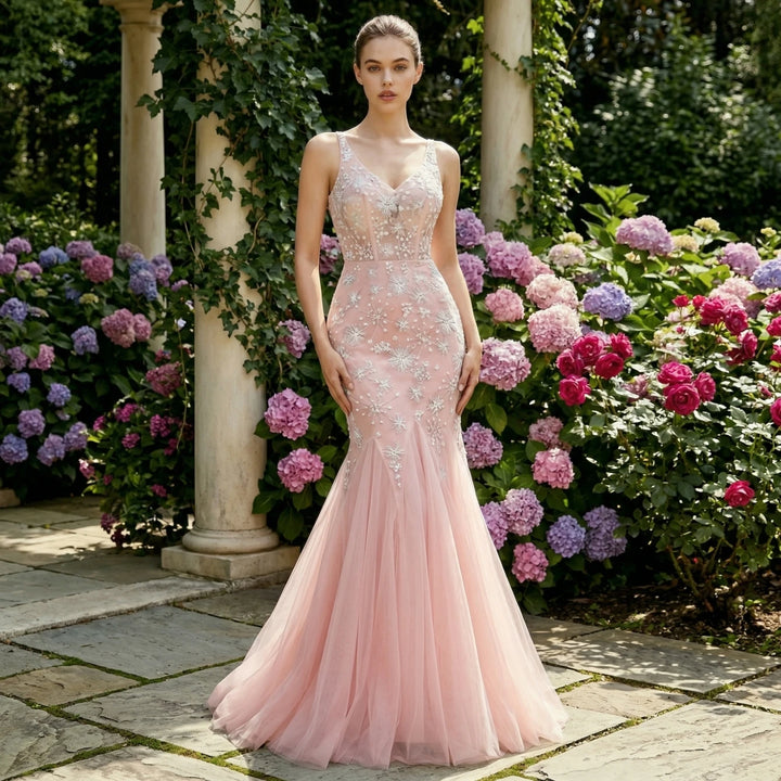 Alluring Tulle Floral Lace Evening Gown