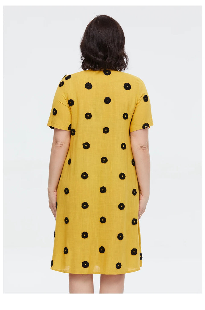 Polka Dot Embroidered Plus Size Women's Dress