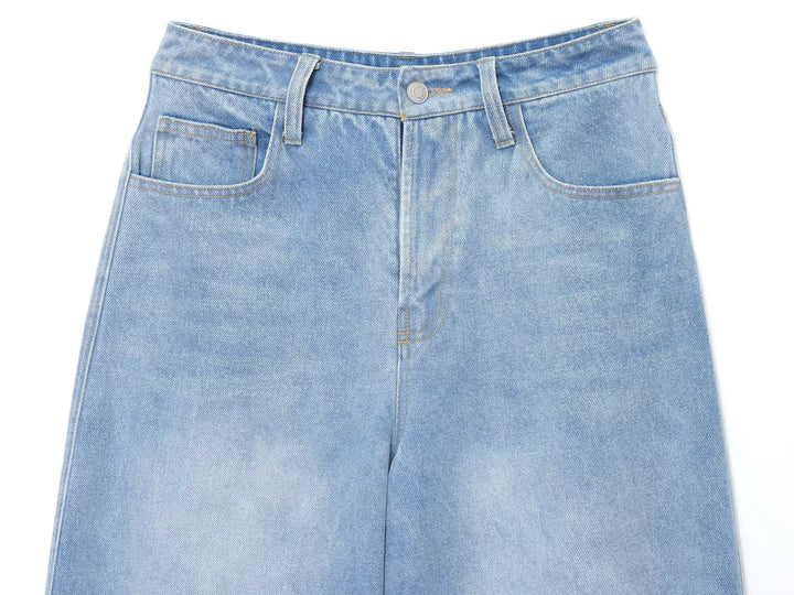 Refined Wide-Leg Washed Jeans Pants