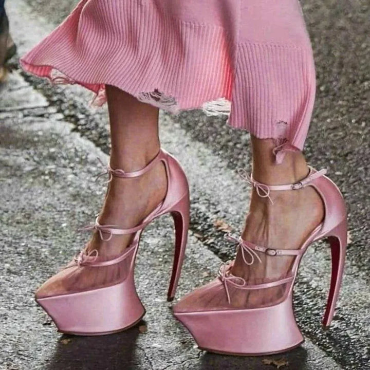 Lovely Satin Ribbon Platform Stiletto Sandals