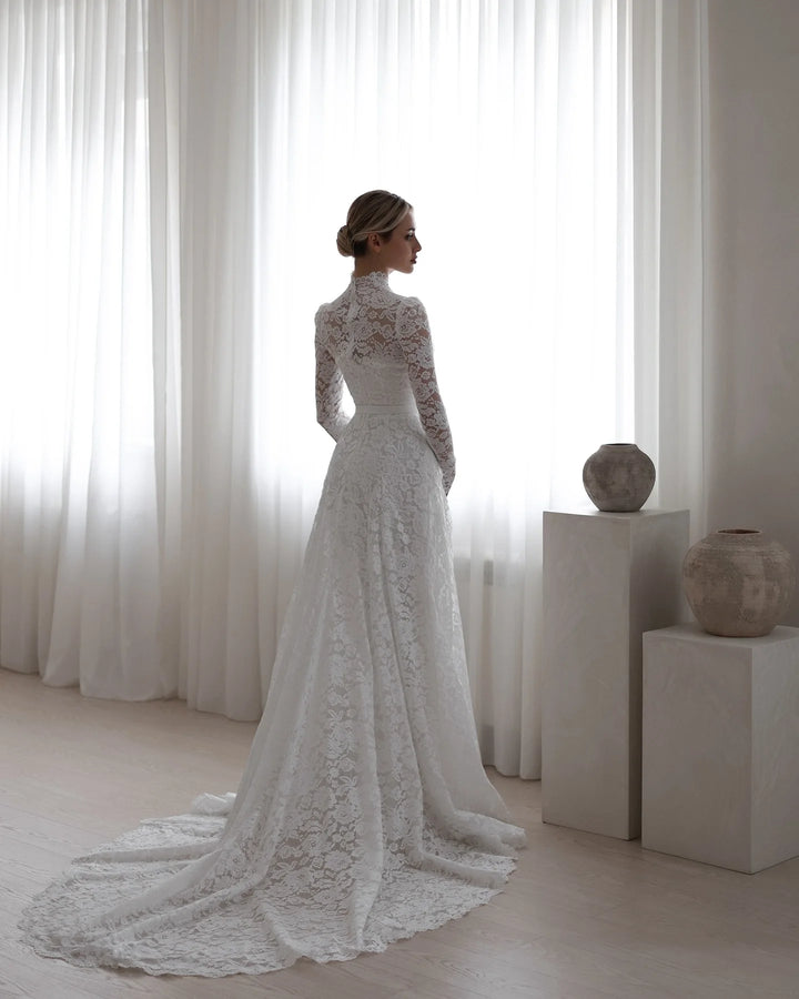 Lovely High Neck Wedding Couture - With Court Train