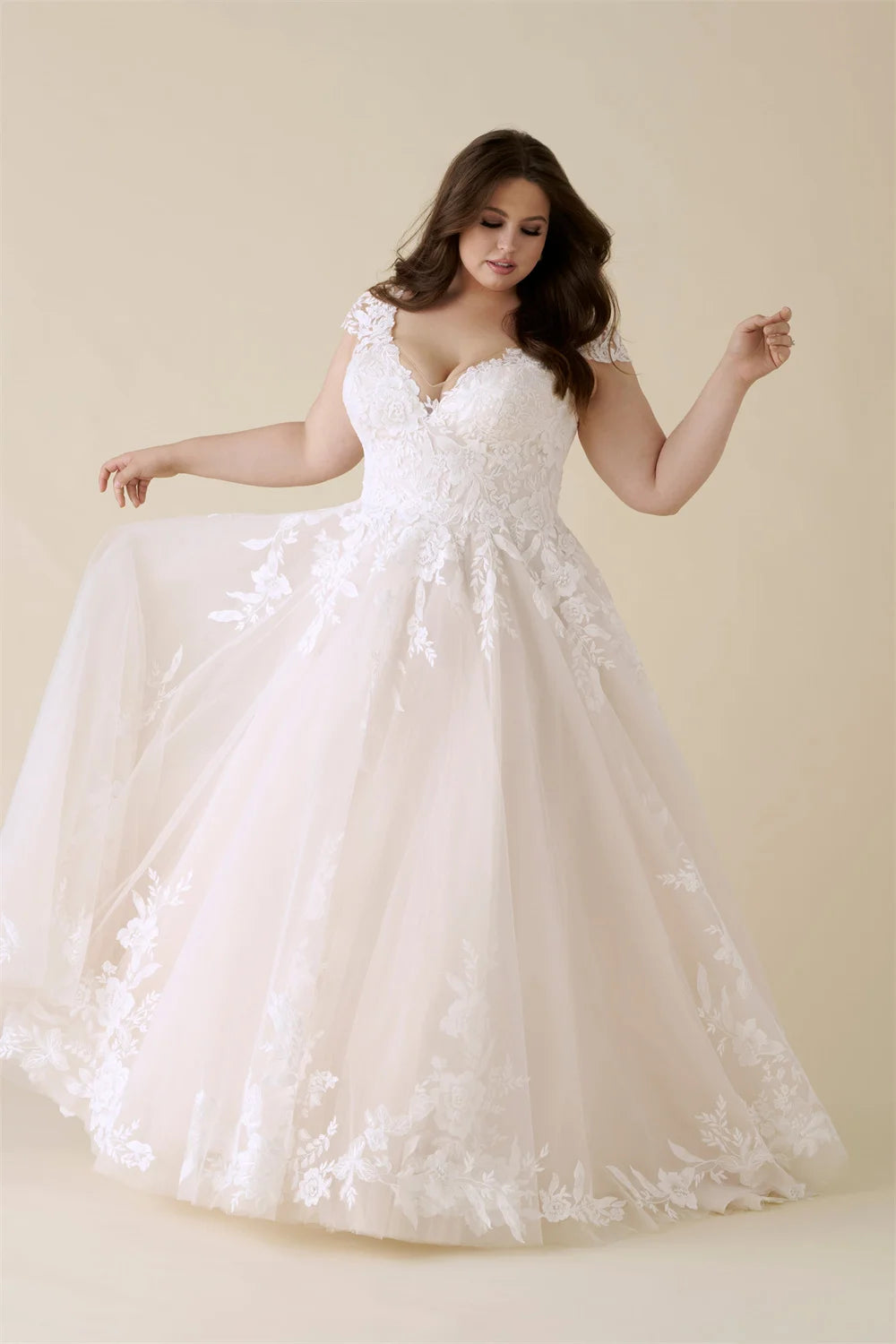 Refined V Neck Embroidered Wedding Dress