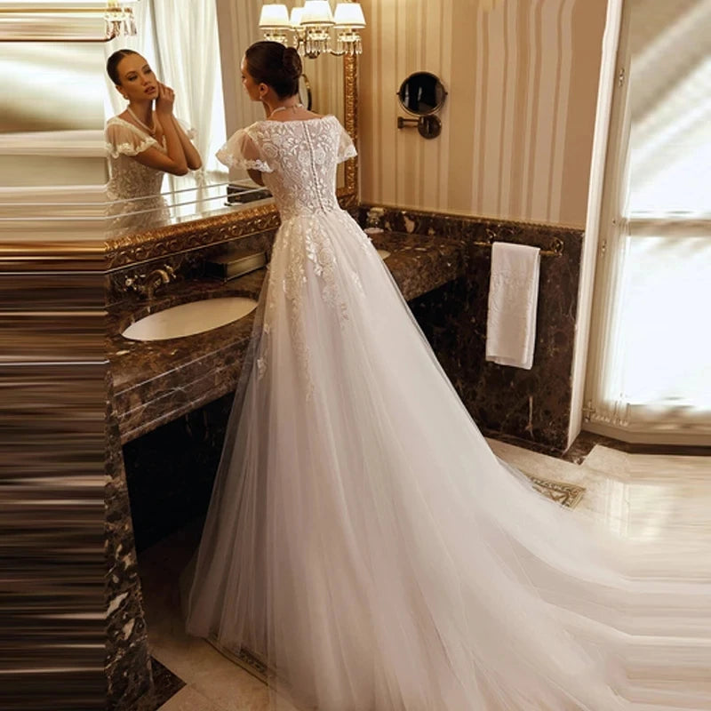 Short Flare Sleeves Bridal Dress - All For Me Today Short Flare Sleeves Bridal Dress - All For Me Today