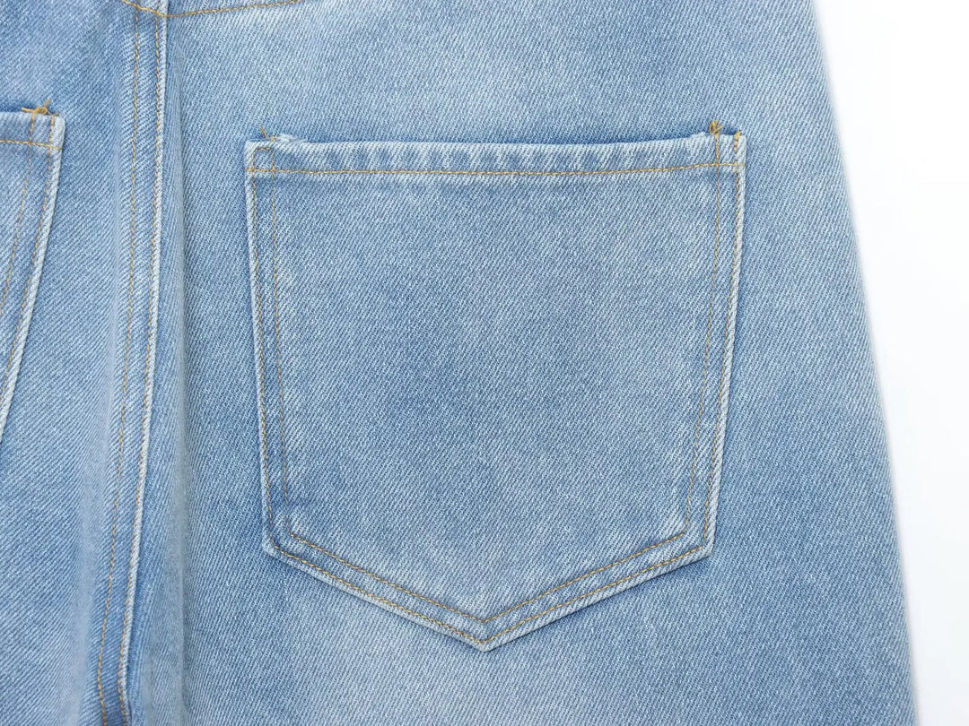 Refined Wide-Leg Washed Jeans Pants