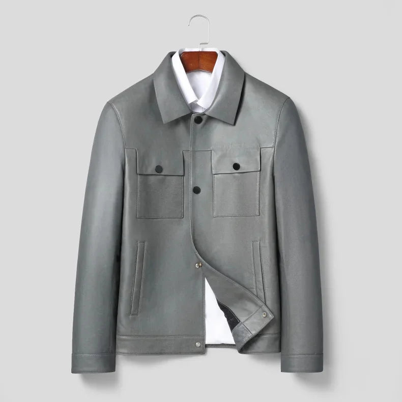 Real Leather Men’s Single-breasted Jacket