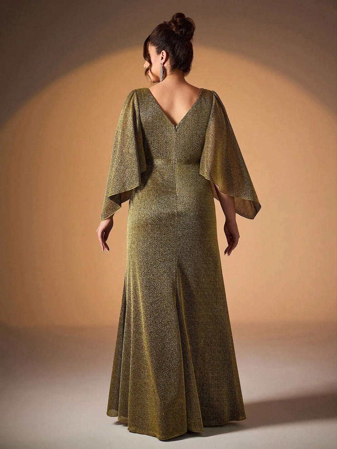 Beautiful Flared Sleeves Plus-Size Evening Dress