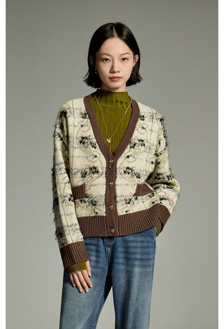 Contrasting Jacquard Cardigan