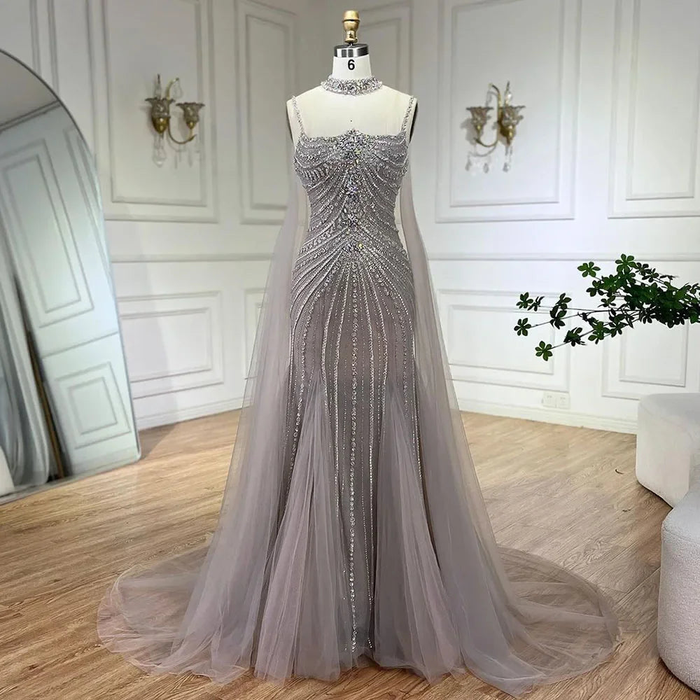 Chocker Cape Arab Party Gown