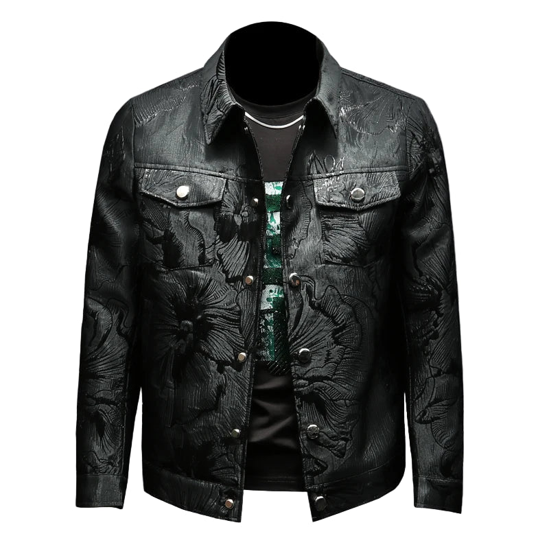 Black textured jacket on a gray background