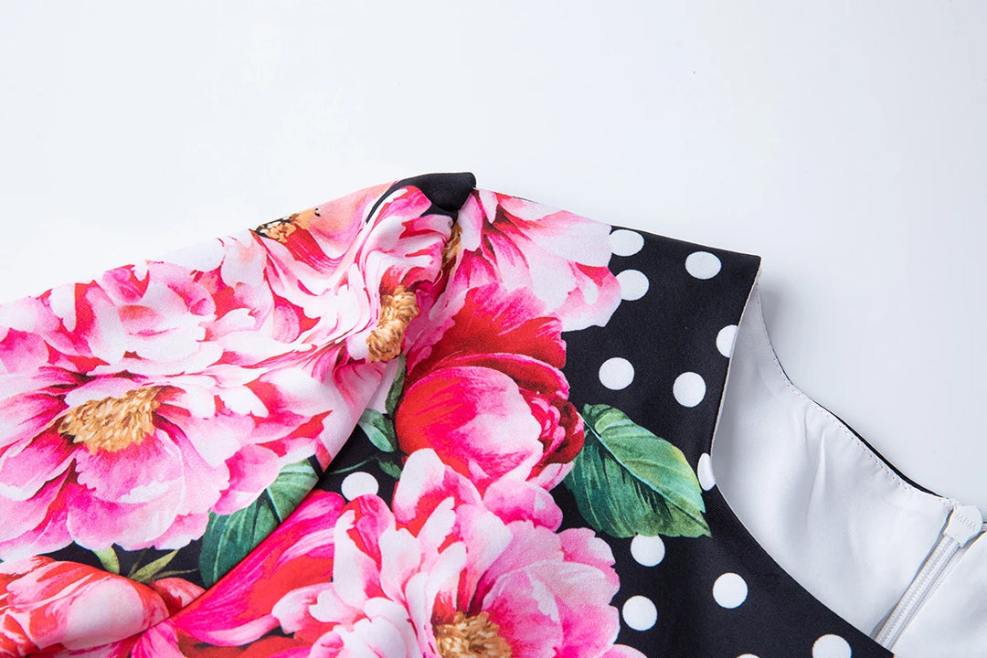 Elegant Short Sleeve Floral Mid Dress