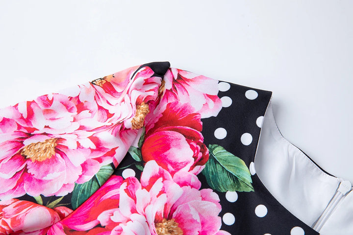 Elegant Short Sleeve Floral Mid Dress