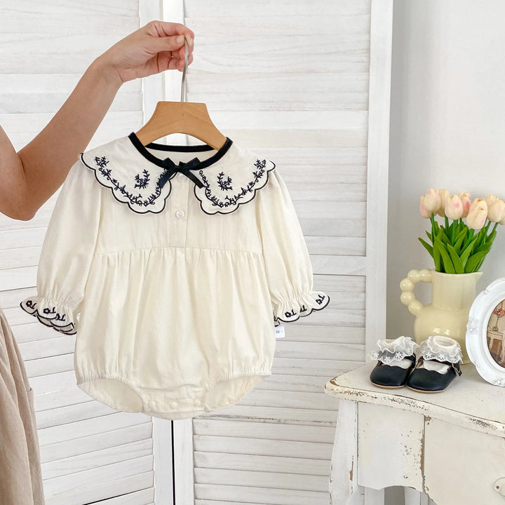 Cute Lapel Embroidered Girl's One-Piece Dress