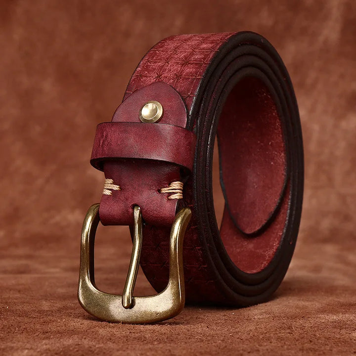 Vintage Embossed Cowhide Leather Belt