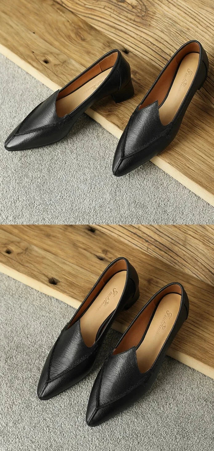 Pointed Toe Women's Natural Leather Pumps