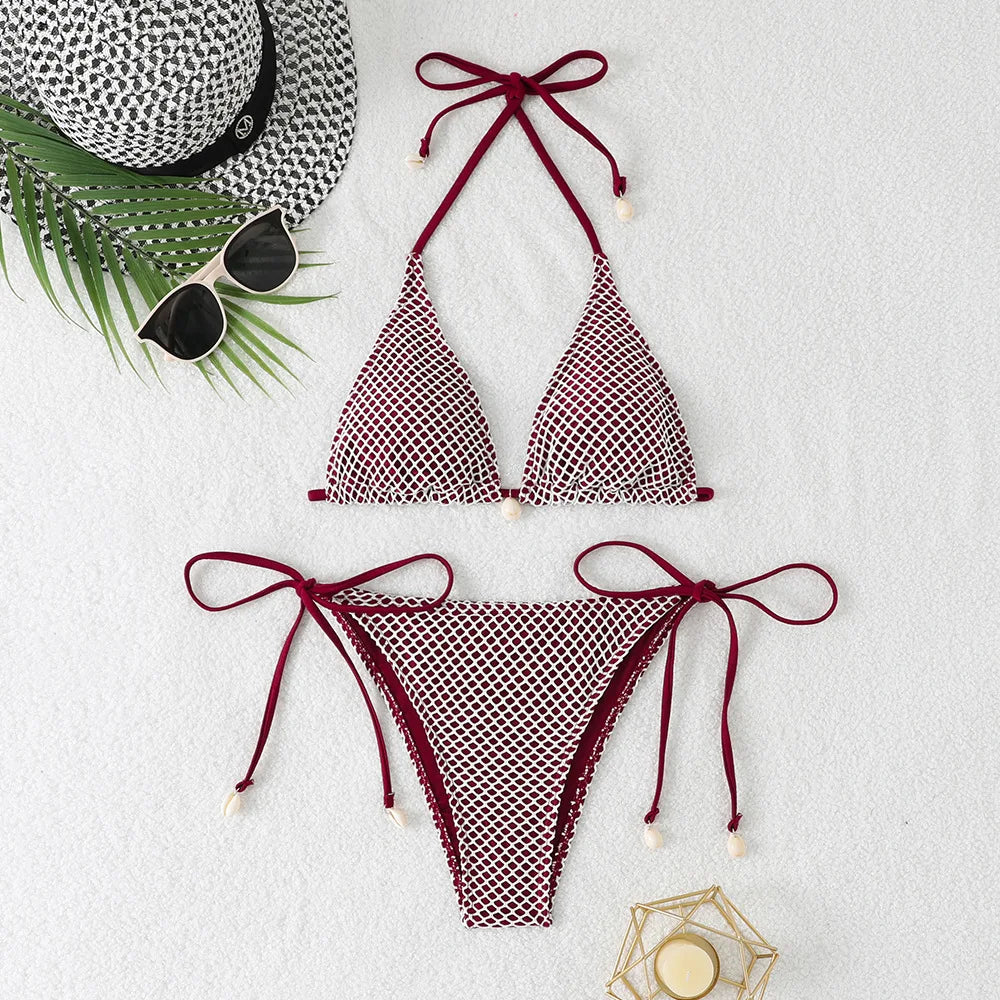 Sweet Halter Lace Thong Swimsuit