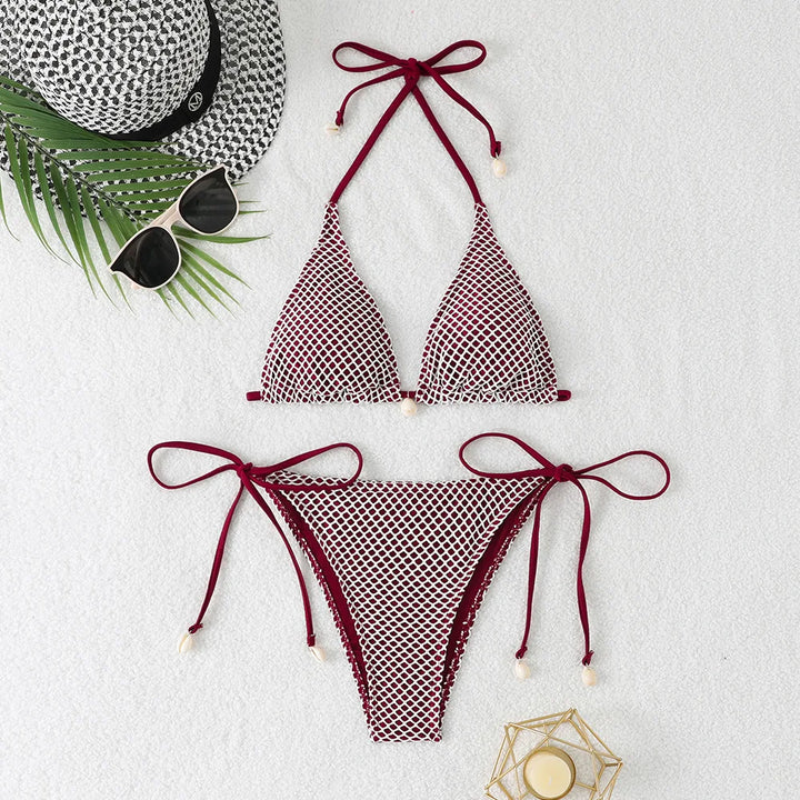 Sweet Halter Lace Thong Swimsuit
