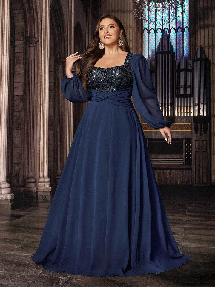 Luxury Square Collar Curvy Women Prom Dress