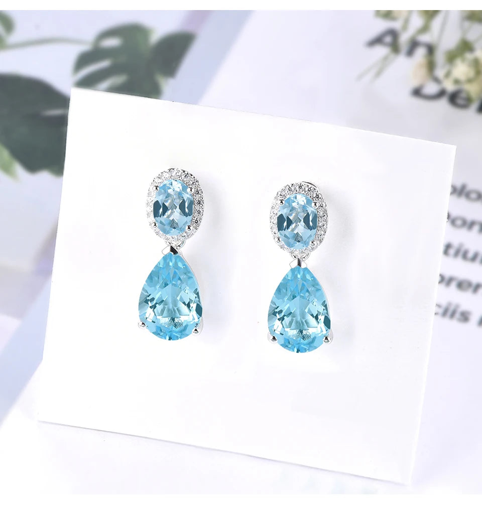 Genuine Blue Topaz Sterling Silver Stud Earring