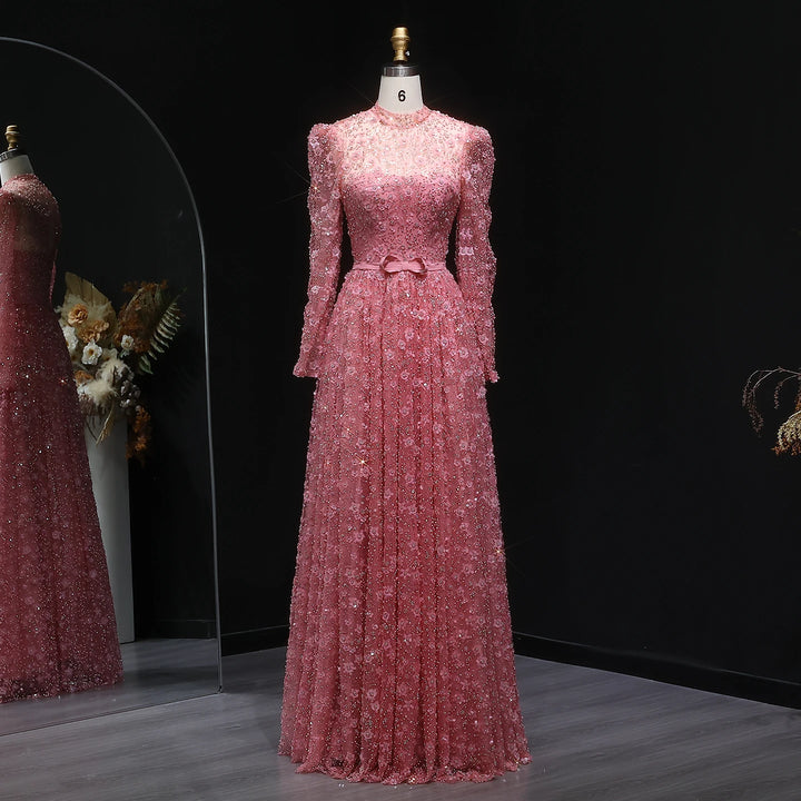 Charming 3D Floral High Neck Formal Gown