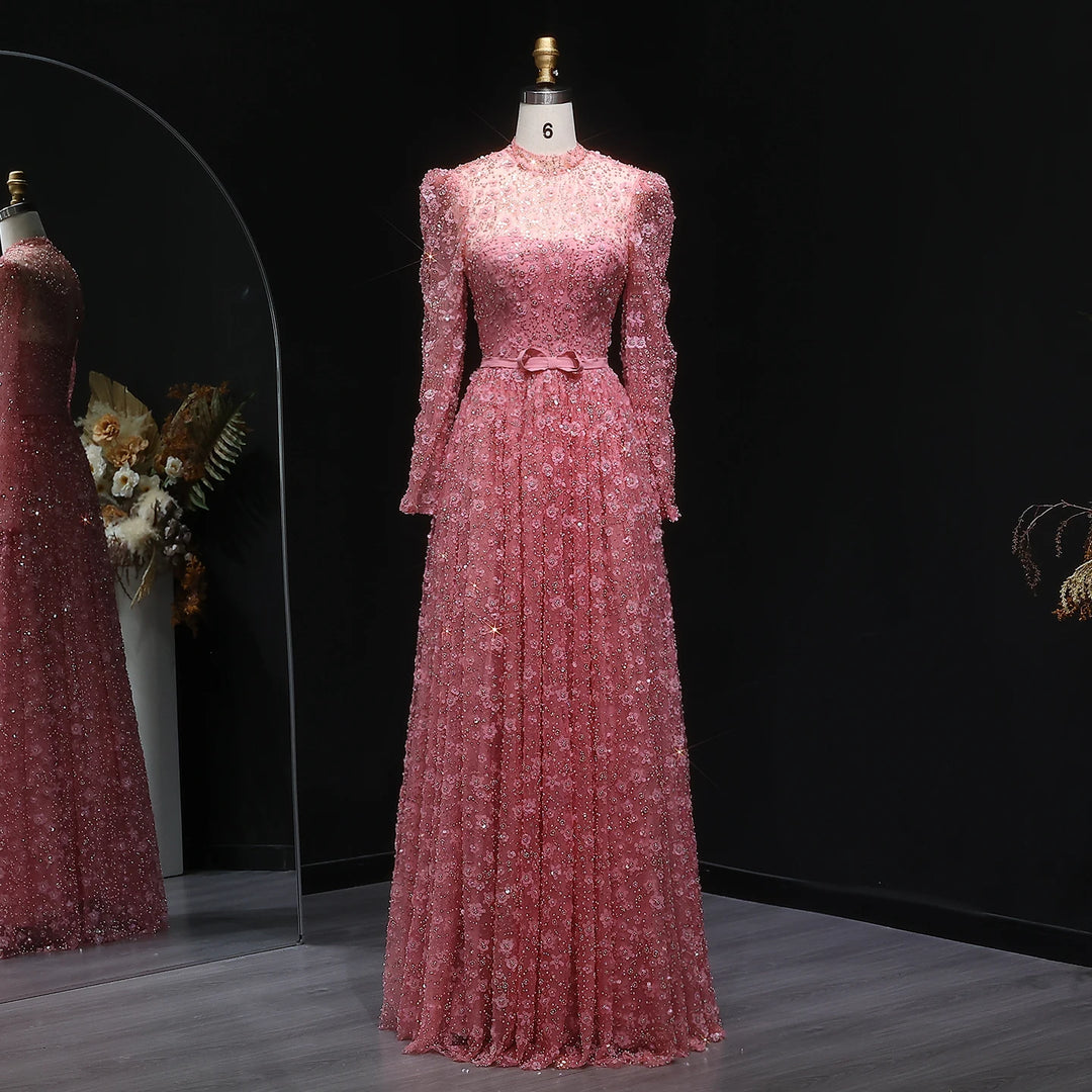 Charming 3D Floral High Neck Formal Gown