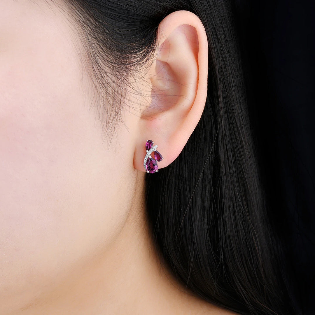 Natural Rhodolite Rose Garnet Stud Earrings